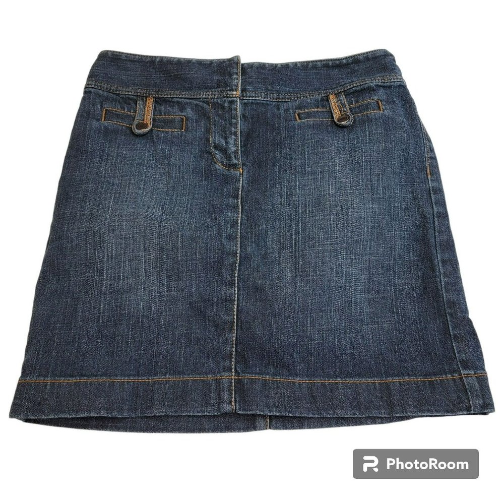 Loft Skirt, Women 0, Denim Blue w/Tan Stitching ,Pocket Accents, Cotton, EUC